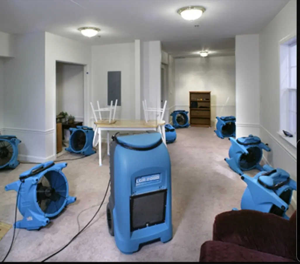 Air movers and dehumidifier setup for Water Damage Restoration in Aurora