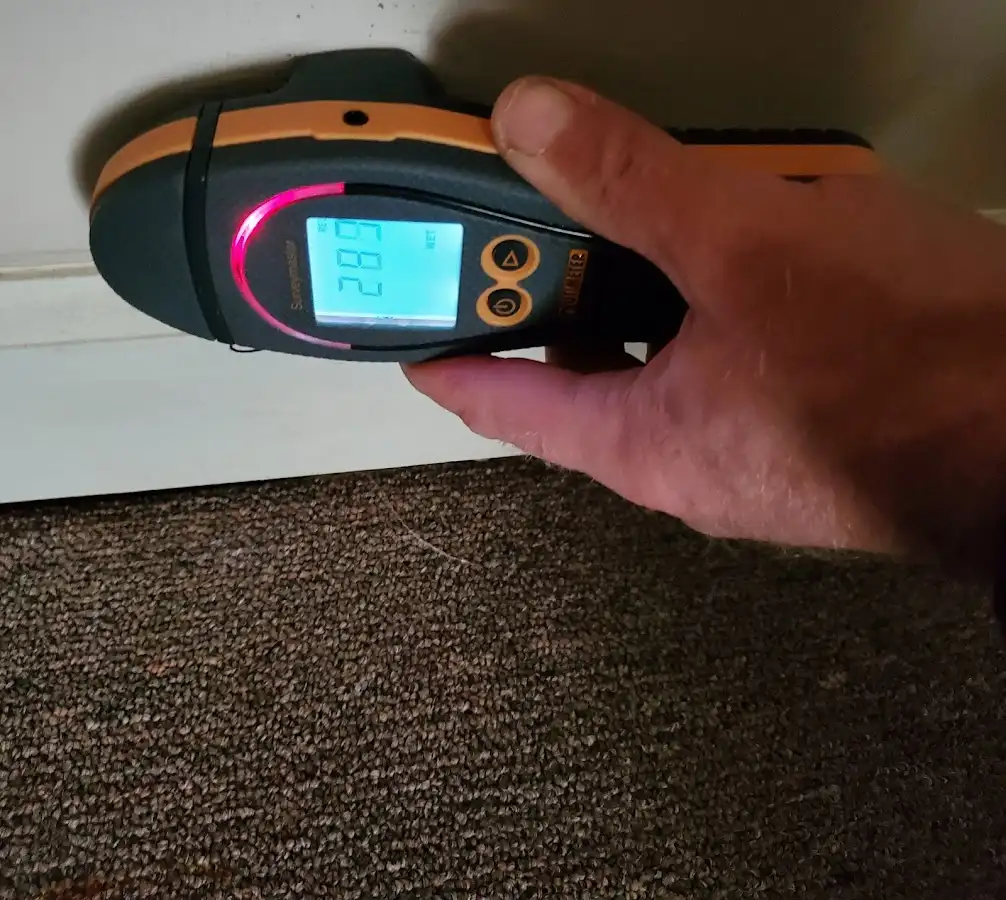 Moisture detection at baseboard during Burst Pipe Cleanup in Aurora